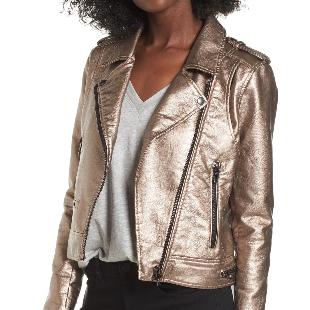 Metallic Faux Leather Moto Jacket